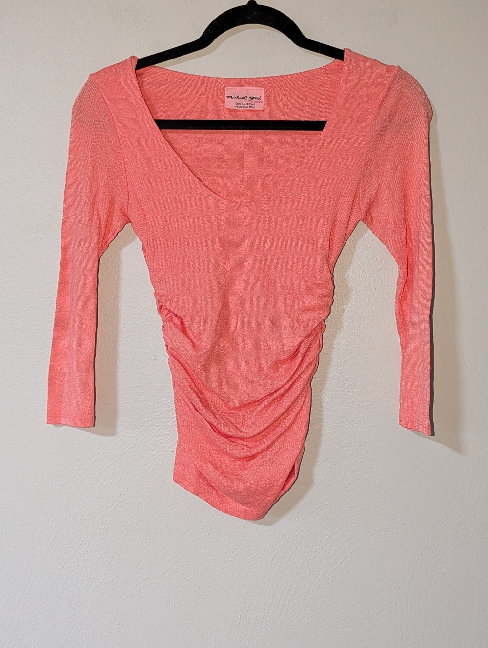 One Size Michael Stars Y2K Coral Ruched Scoop-Neck Bodysuit